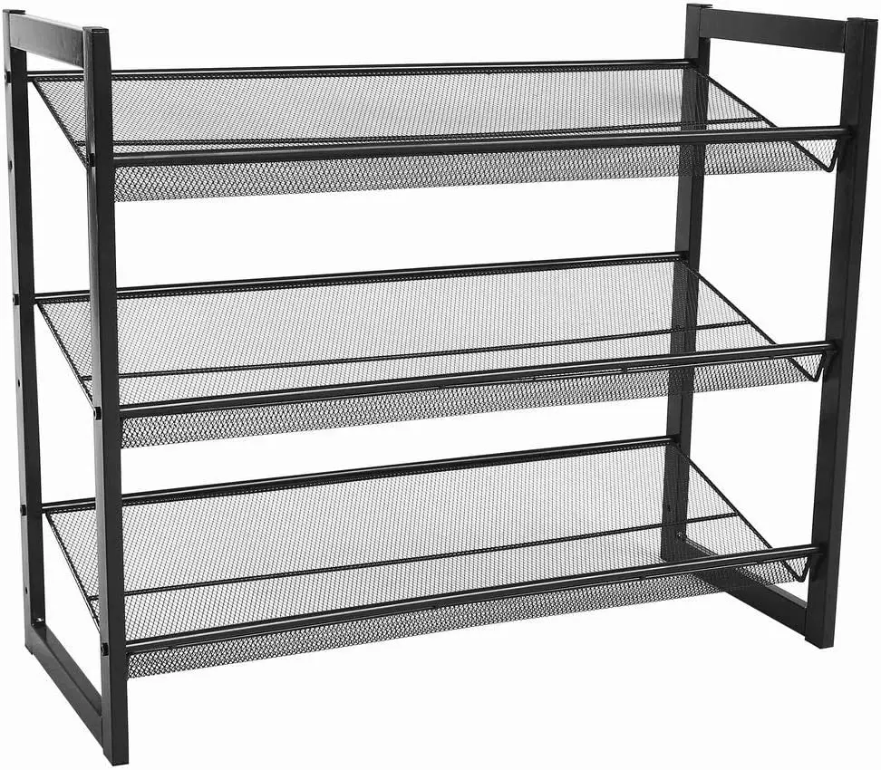 2/3/4 Tier Metal Mesh Shoe Rack With Flat Angled Shelves,Large