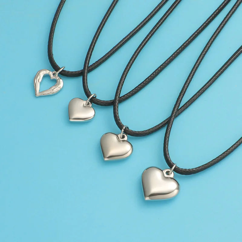 3D Steel Heart Pendant Necklace