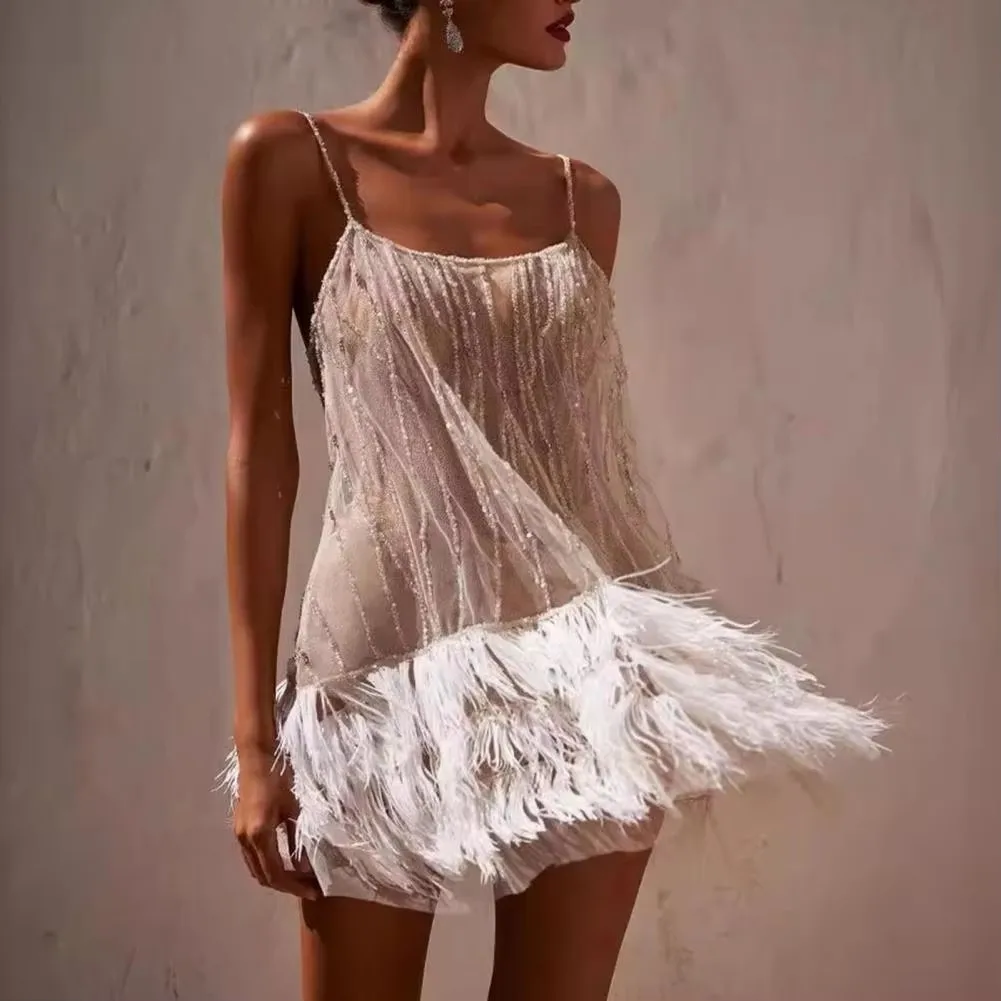 xxl club dress Wholesale womens dresses/casual dresses/dresses/Sequins Feather uspender Dress Women Fashion exy Tassel titching Mini Dress Beach Evening Party Lady