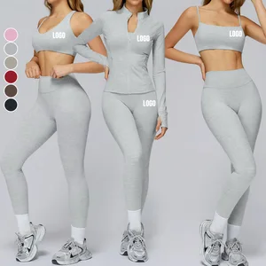 Custom Logo Women 4 Piece Gym Sets Quick Drying Breathable Yoga Top Leggings Outdoor Running Tight-Fitting Sports Fitness Sets