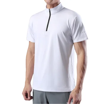 Men's stand-up collar sports short sleeve lightweight thin quick-drying workout fitness quarter zipper tracksuit