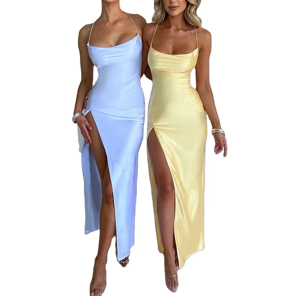 OEM07 Custom Summer Elegant Ladies Prom Silk Satin Dresses Women Luxury Silky  Wedding Long Maxi Satine Dress