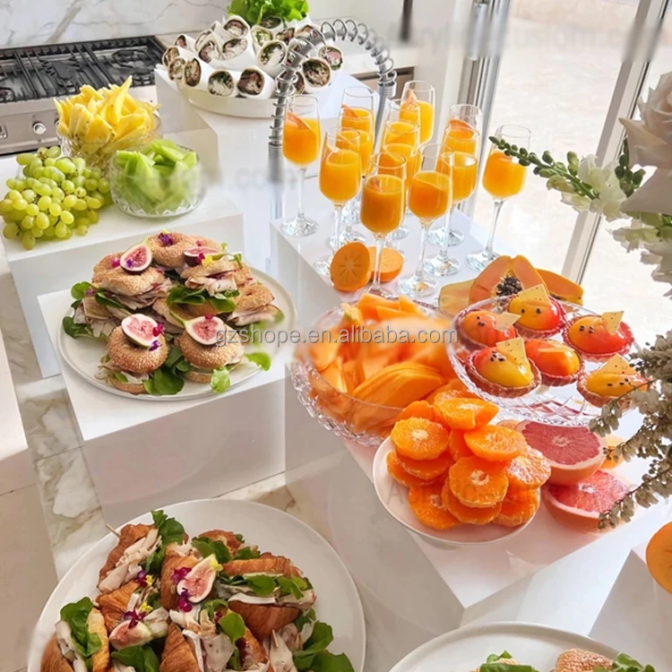 SHP Custom Nested Risers Stone Pattern Buffet Food Display Stand Acrylic for Party Christmas Jewelry Catering Hotel Restaurant