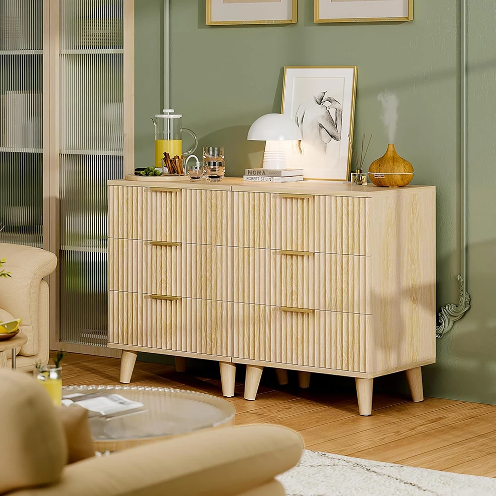 product nu deco wood 3 drawers dresser fluted night stand charging station storage modern side table bedside table bedroom entryway-6