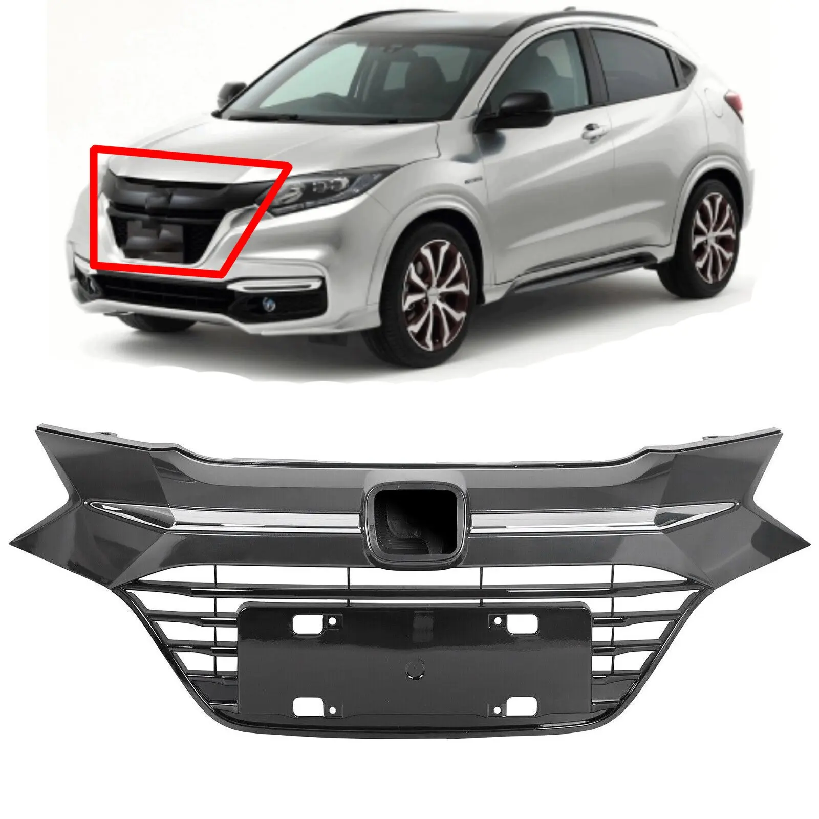 car Front Upper Grille Chrome Black Plastic grille for Honda Vezel HR-V 2014 2015 2016 2017 2018