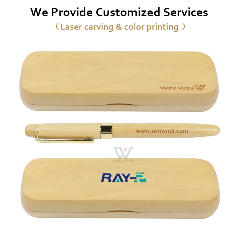 Eco Friendly Cherry Ballpoint Pen with Logo in Matching Wood Gift Box Wooden Pen With Wooden Case
