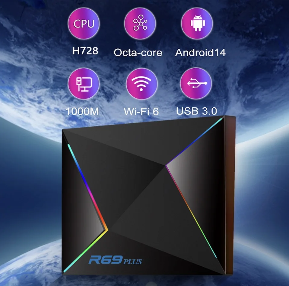 2024 Newest Android 14 TV Box R69 Allwinner H728 Fast Dual WiFi 16G 32G Octa Core 8K Set Top Box 1000M Lan Port R69 Wholesale