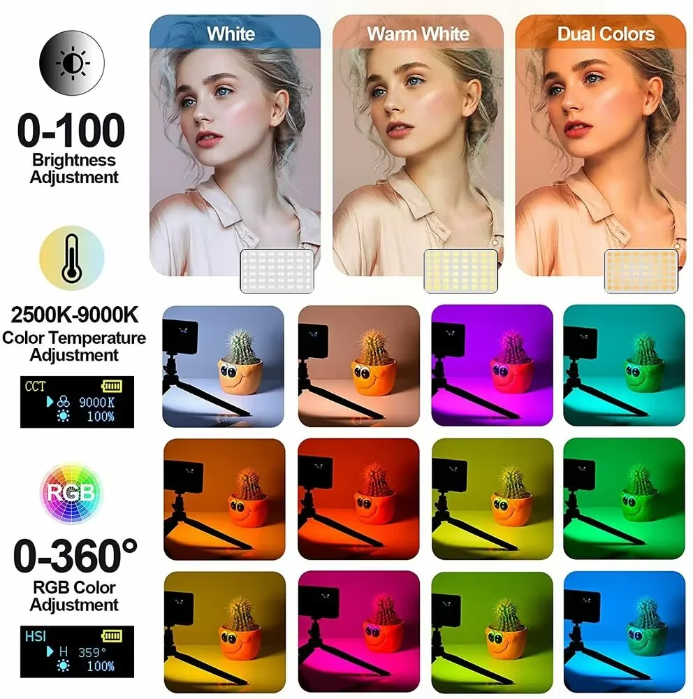 Nueva Cámara RGB LED anillo de luz 2500K-9000K regulable a todo Color LED Video luz fotografía Video estudio para cámara DSLR Luz