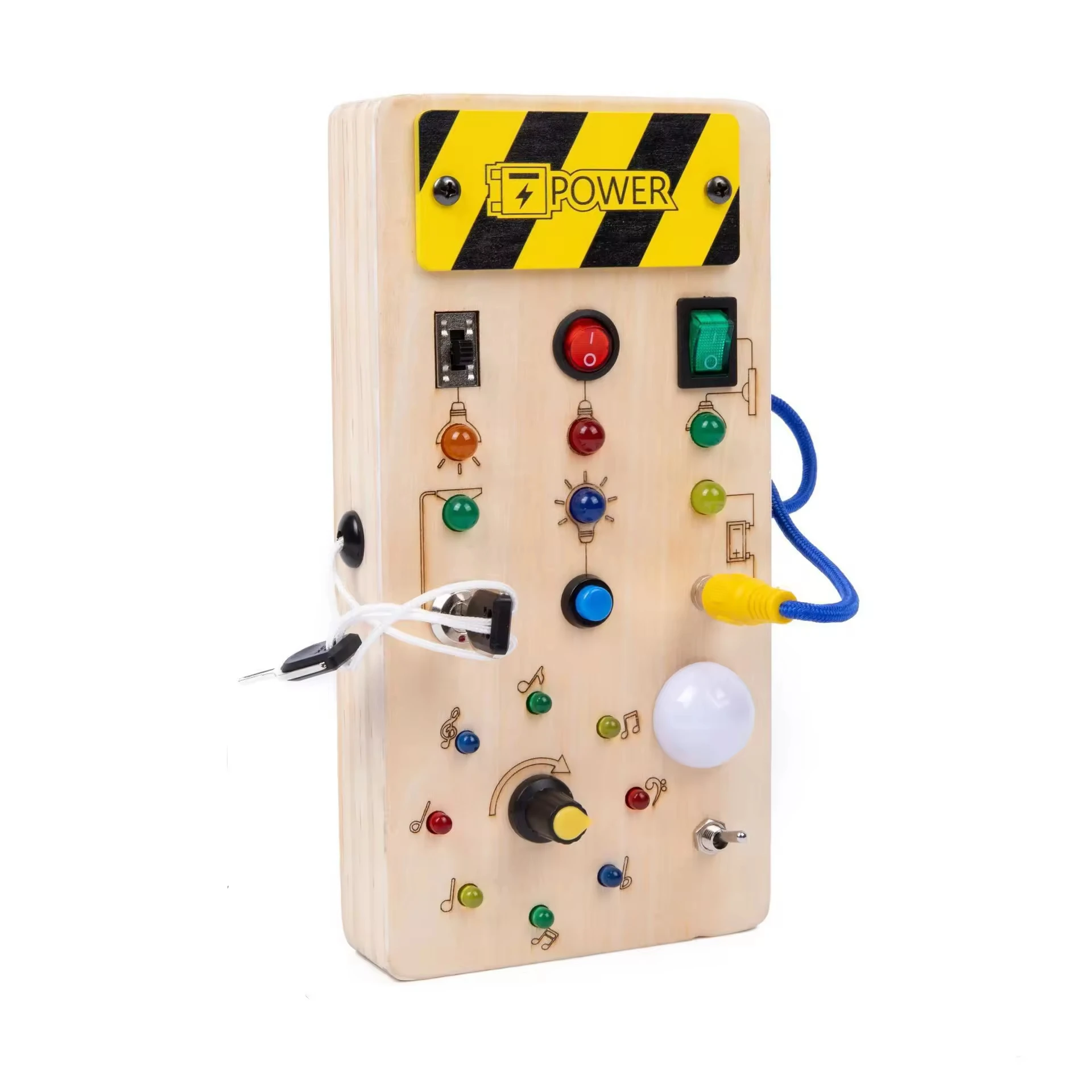 Activity CPC CE Educational Montessori Sensory Switch LED Light Natural Wooden kids toys Busy Board For Toddlers