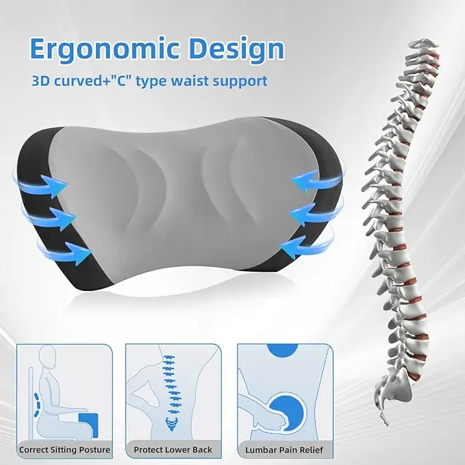 Lumbar Support Pillow for Office Chair - Lumbar Pillow for Car - Ergonomic Lumbar Support Pillow for Car Back Support Cushion