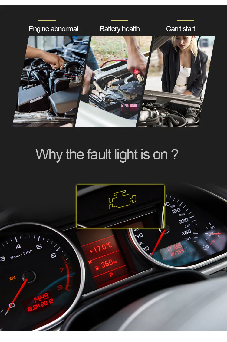 kw681 obd2 diagnostic tool & car battery tester 2-in-1 for engine and battery