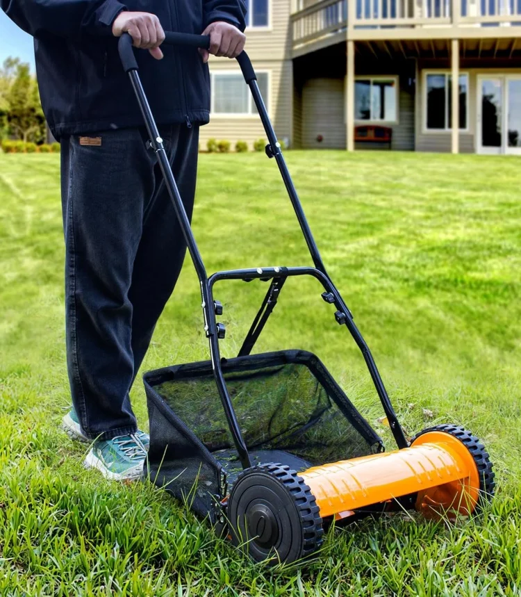 Gardening Tool Push Reel Walk-Behind Steel Lawn Mowers with Multiple-Blade 4-Position Cutting Height Adjustment