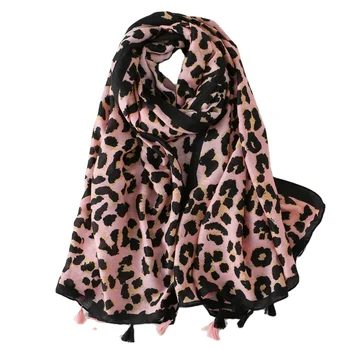 Charming Design Sexy Style 100% Cotton Winter Multicolour Leopard Print Pink Scarf