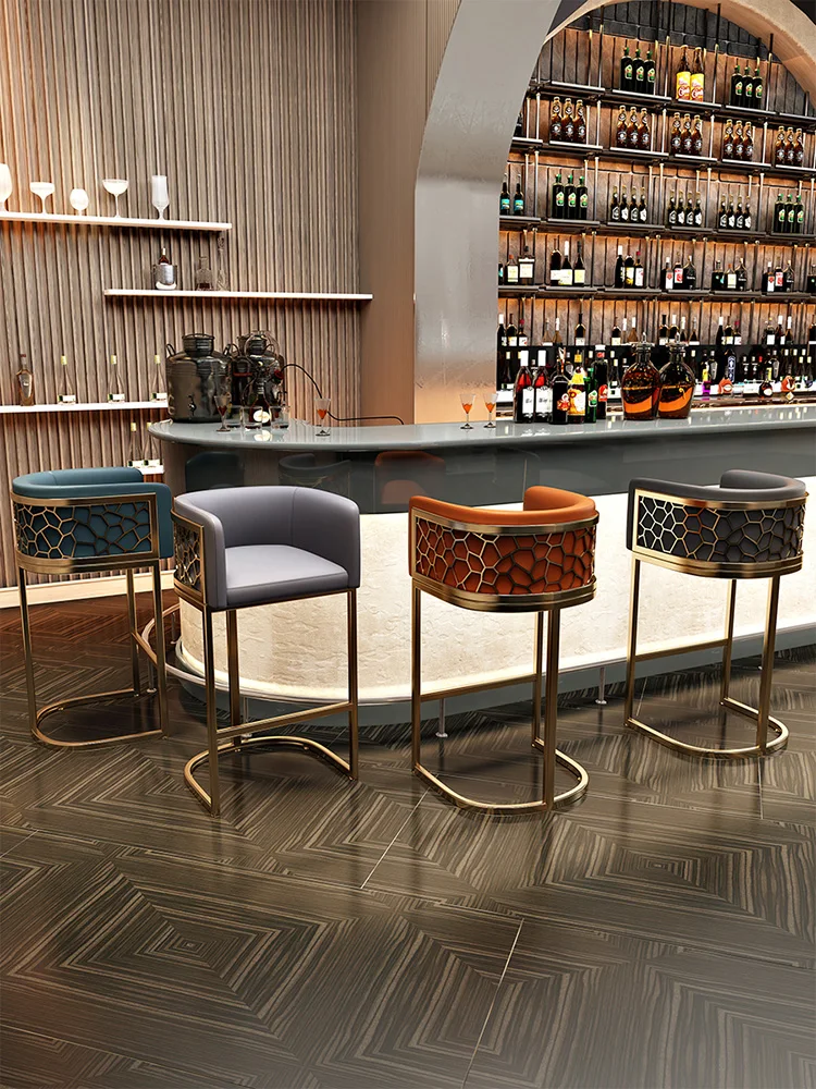 European Style Pub Chairs Front Desk Stainless Steel Salon Bar Chair