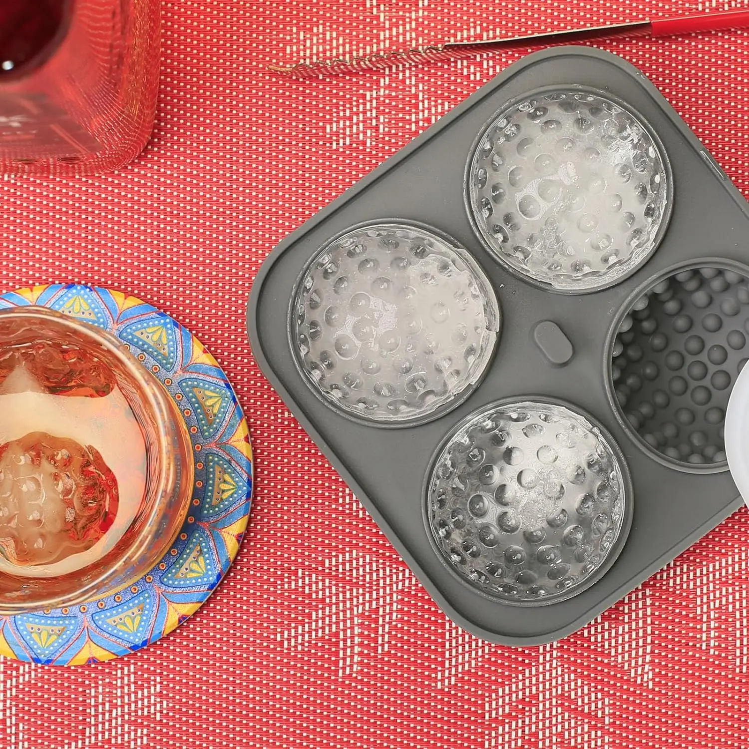 大硅胶球冰块模具4腔大圆形高尔夫冰块托盘威士忌硅胶冰球模具