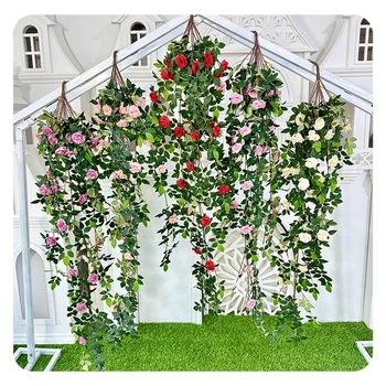 Best-selling Hanging Rose Flowers Artificial Red Silk Rose Flower Wall Backdrop Hanging for Home Wedding Party Flower Hanging