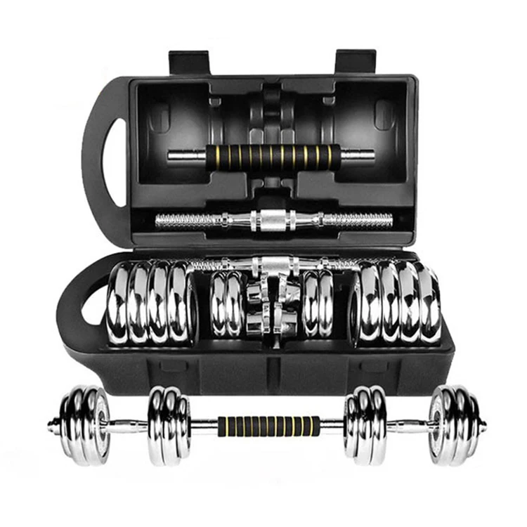 Dumbbell Set Weights Chrome Cast Iron Adjustable Barbells 30Kg With Carry Case 