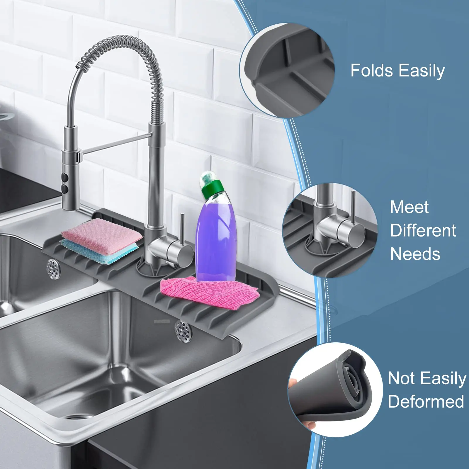Kitchen Accessories Sink Splash Guard With Slope Silicone Sink Faucet