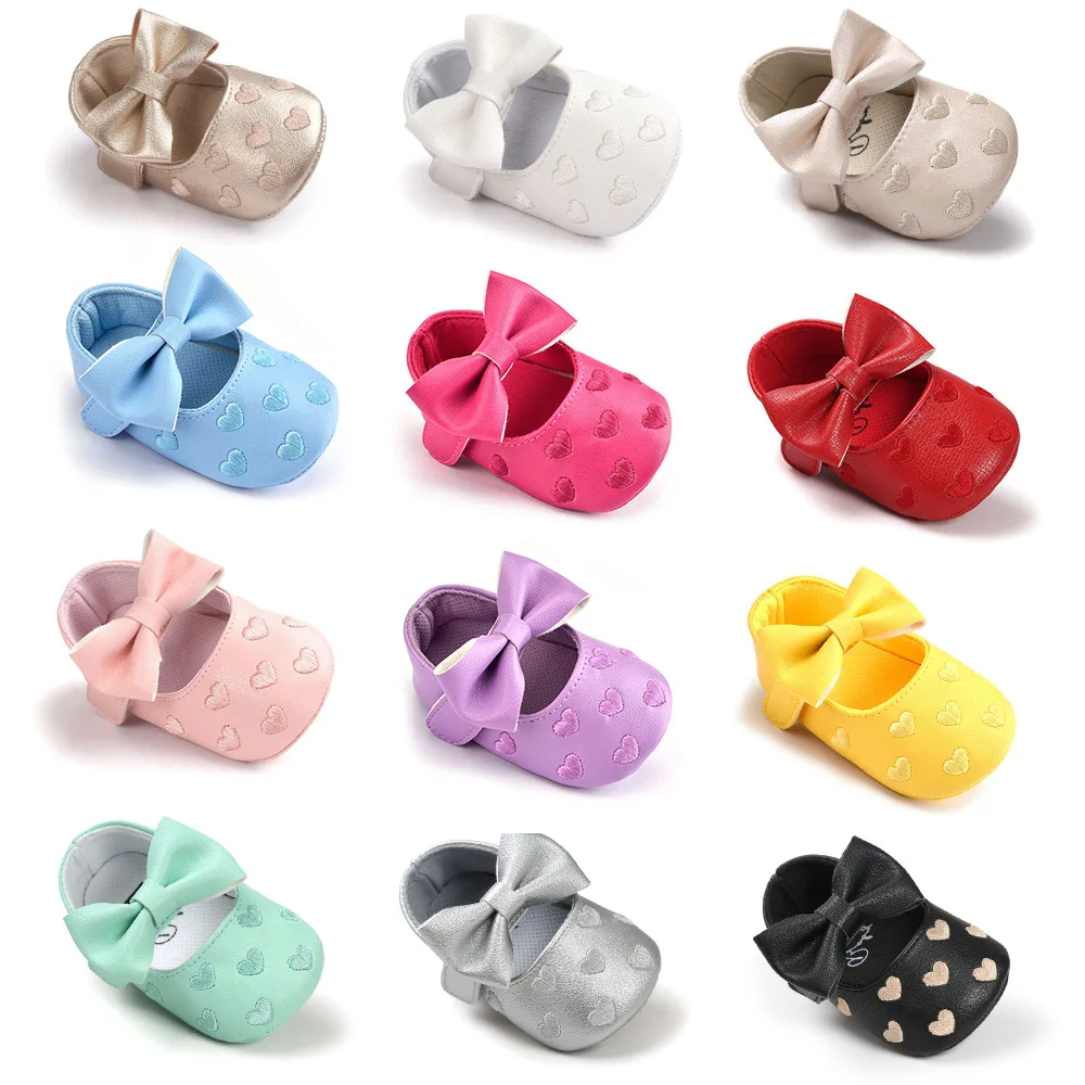 T1113 Baby Princess Dress Shoes Sweet Bow Infant Prewalker Soft Sole Pu