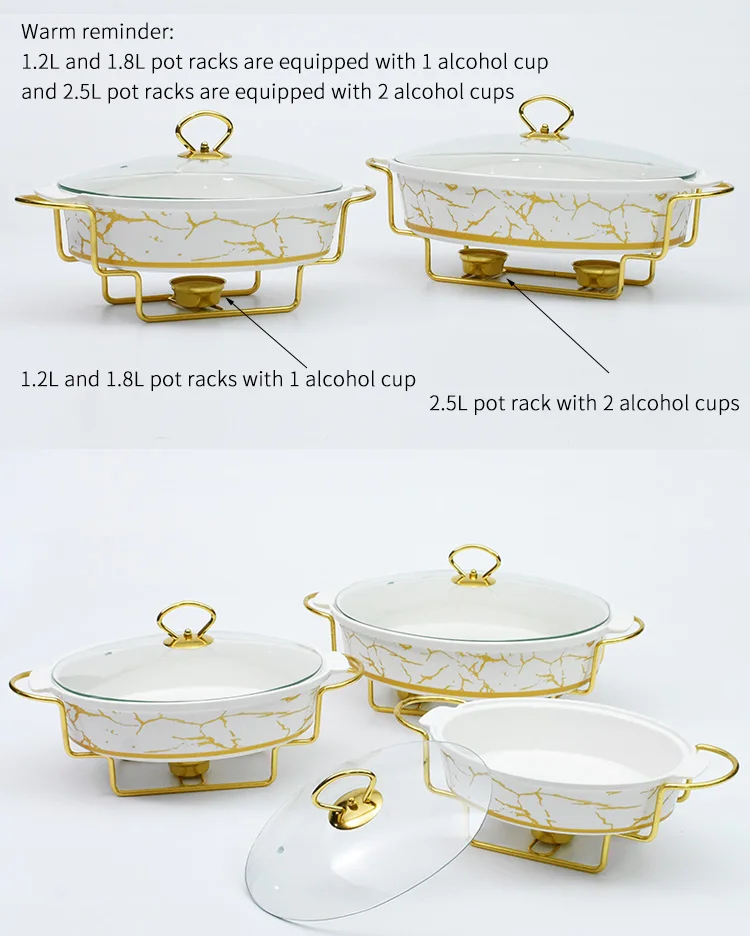Luxury Weeding Party Ceramic Buffet Food Warmer 1.2/1.8/2.5l Chafing