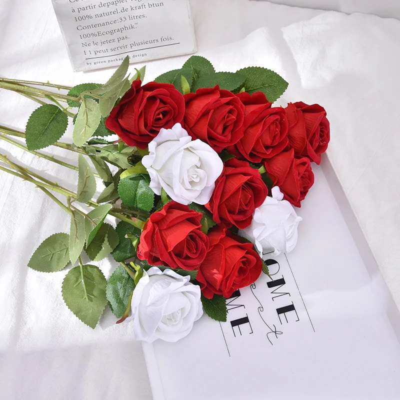 Wholesale Velvet Rose Flowers Real Touch Silk Rose Artificial Flowers