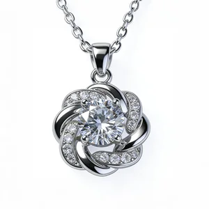 Free Certificate 925 Sterling Silver Moissanite Necklace Wholesale 6.5mm 1ct Classic Rhodium Plated Flower Pendant