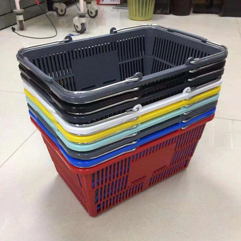 17L Red Color Plastic Supermarket Hand Basket with Two Handles Quality Shopping Baskets Mesh Style Plastic Rolling Basket manufacture