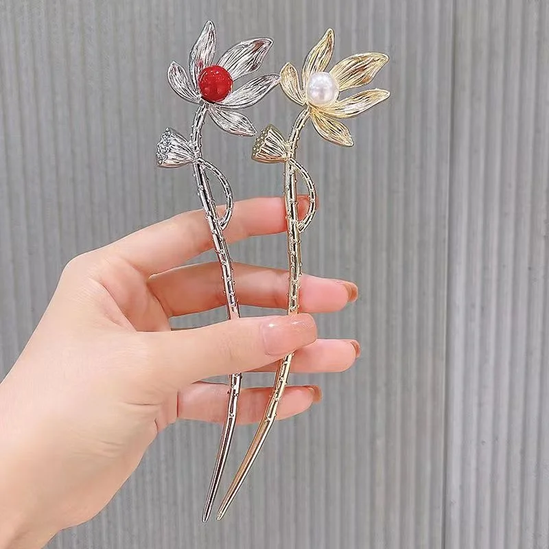 Оптовая продажа винтажные женские вилки для волос с цветами лотоса китайские аксессуары заколки