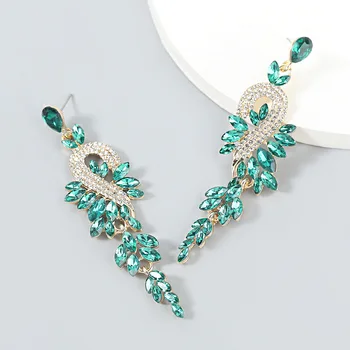 Fashion exaggerated alloy diamond-studded rhinestone geometric long women party earrings