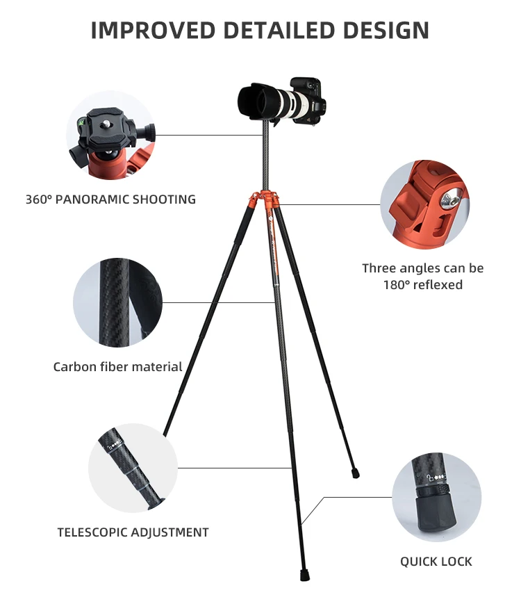 Professional Carbon Fiber Video Camera Digital Selfie Stand Tripod