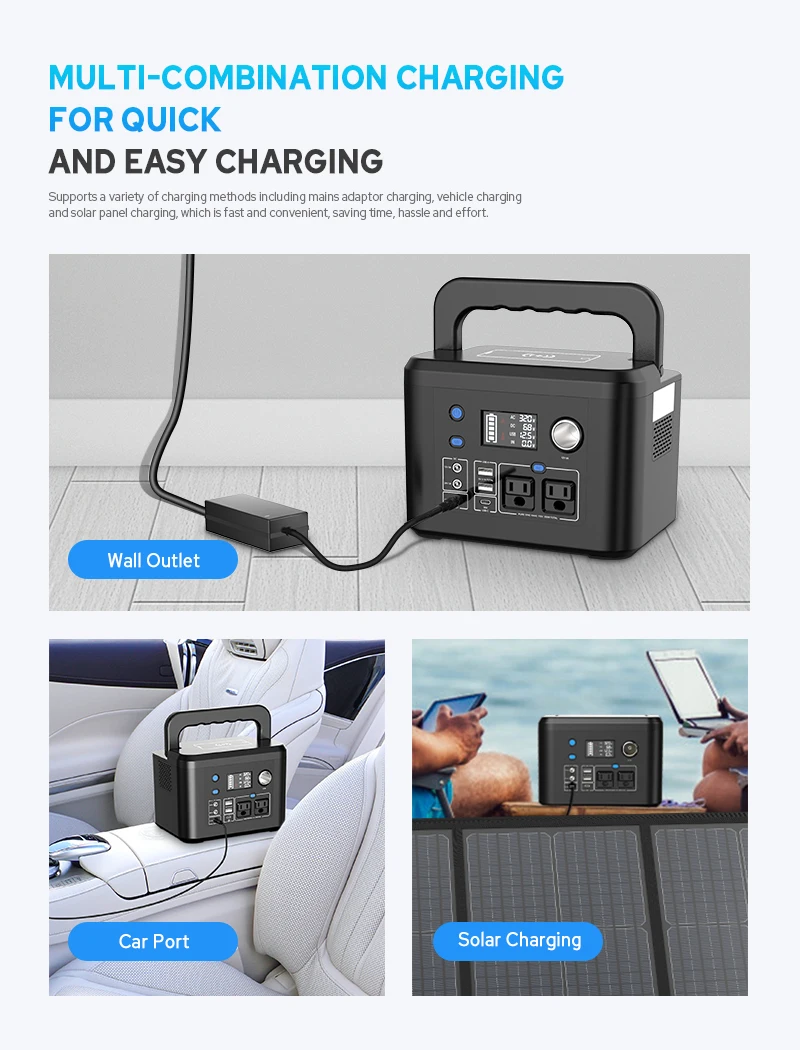 Portable Power Bank LED Lighting Wireless Charging AC Generator-300W/600W/1000W Solar Lithium Ion Flashlight
