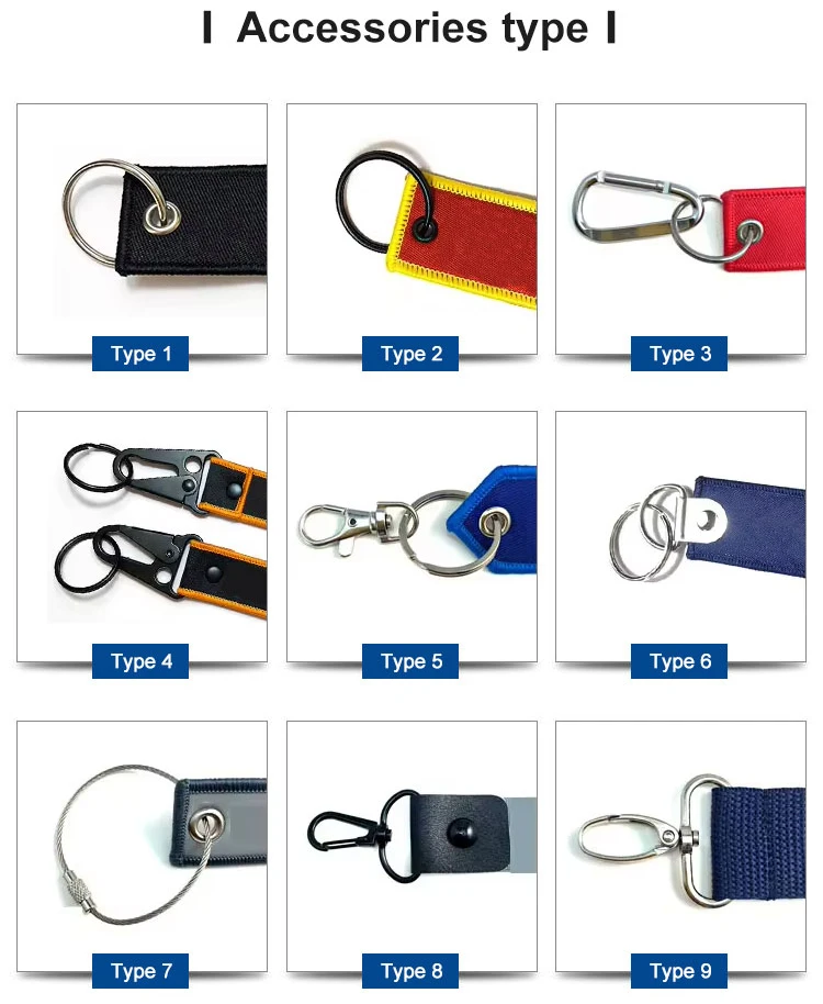 Custom embroidery woven fabric key tag both sided logo car lanyards key chain fabric strap keychain