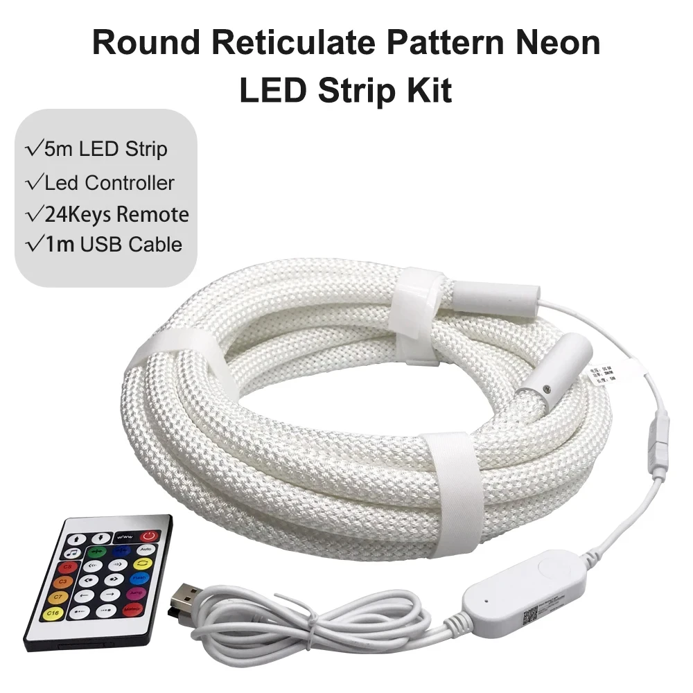 WS2812B WS2811 Round Reticulate Pattern Neon LED Strip 50Leds/m 360 Degree Smart RGB IC Flexible Silicone Light Tape IP67 DC5V