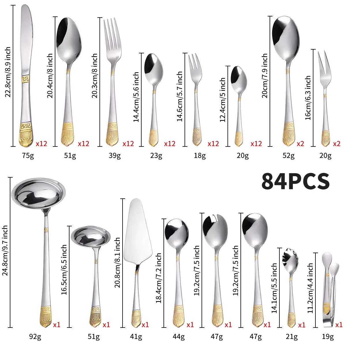 Wholesale Embossed Pattern Wedding Sliverware Flatware Serving Set Stainless Steel Luxury 84 72 PCS Cutlery Set in Wooden Case