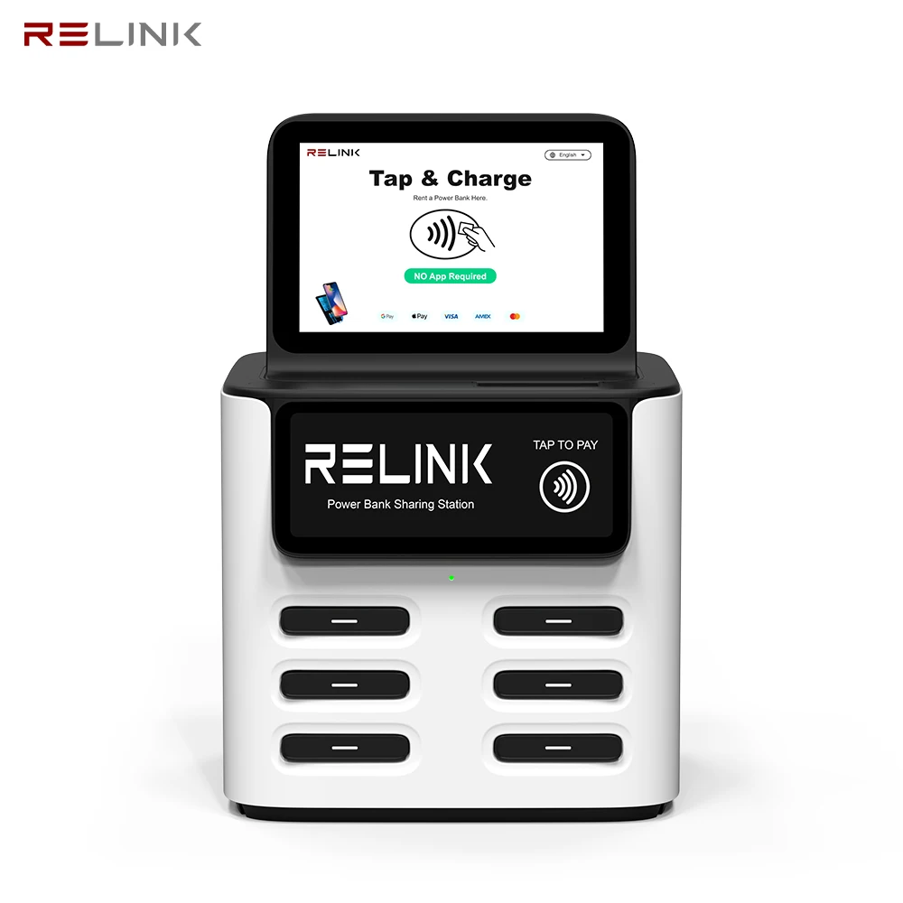 2024 Relink Shared Powerbank Charging Station Nfc Power Bank Rental Station With Advertising Screen