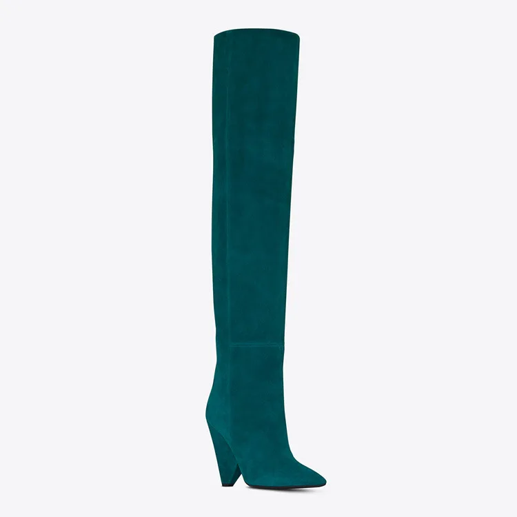 Winter Women Pull-on Special Heeled Pointed Elastic Knee High Boots - Image 2