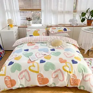 Children Pure Cotton Soft Cute Cartoon Heart Shape Comforter Bedding Duvet Cover Set
