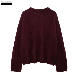 European and American INS Women's Winter Korean Style Anti-Pilling Pullover Sweater Blended Knitted with Front Logo