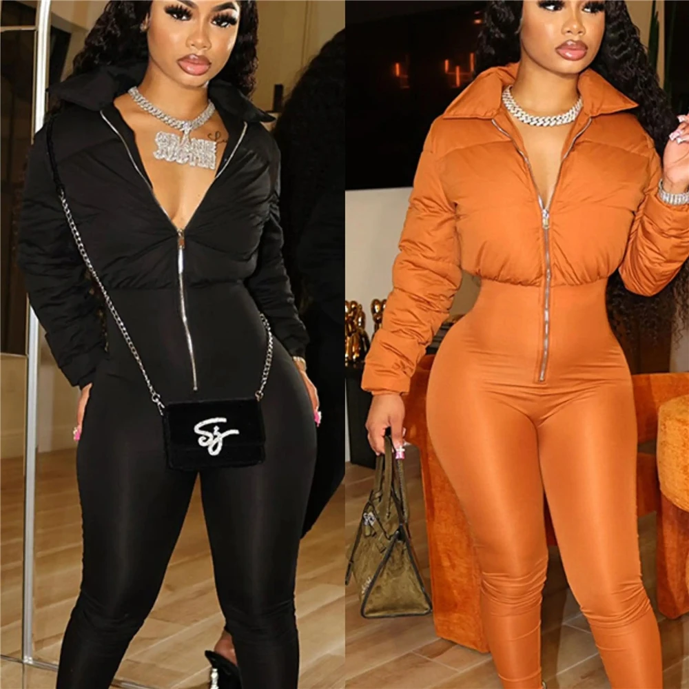 Good Quality Puffer One Piece Skinny Jumpsuits Women's Chic