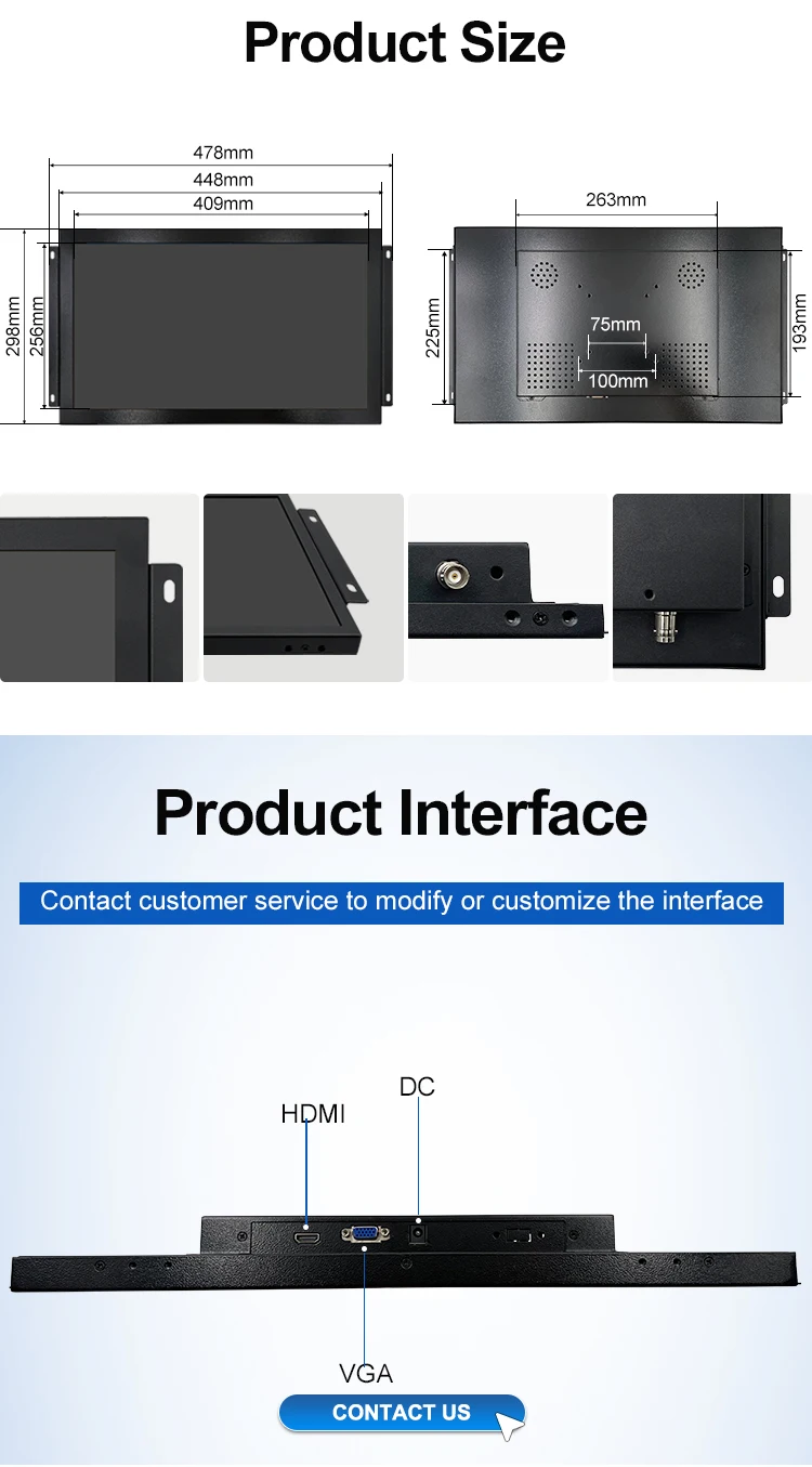 19.2 Inch 1440*900 HD-MI VGA AV 4-wire Resistive Touch Screen Metal Case TFT LED Backlit Desktop Industrial LCD Monitor OEM ODM