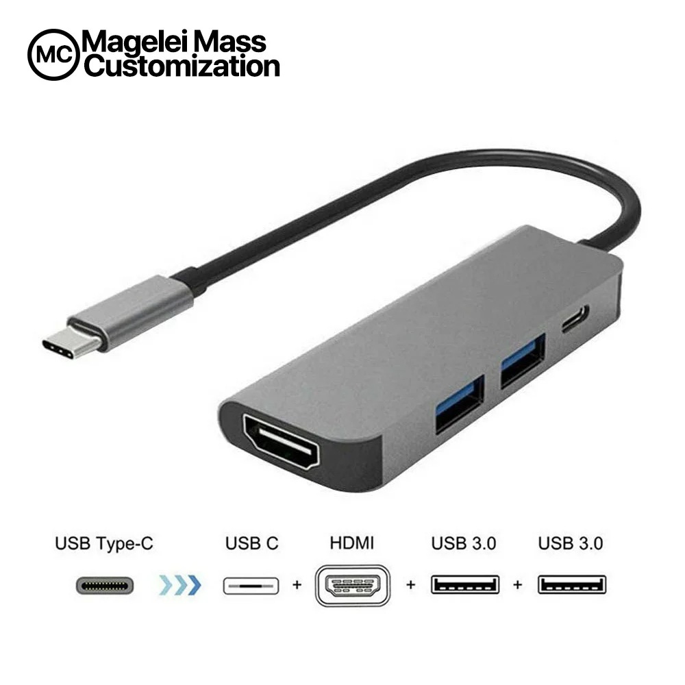 4k Video Output 4 in 1 Type C Hub Hdmi Usb 3.0 PD Charger Multifunction Adapter Usb C Hub Laptop Docking Station