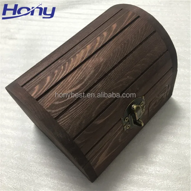 Antique Kids Pirate Treasure Chest Toy Box Unfinished Curved Top Wood