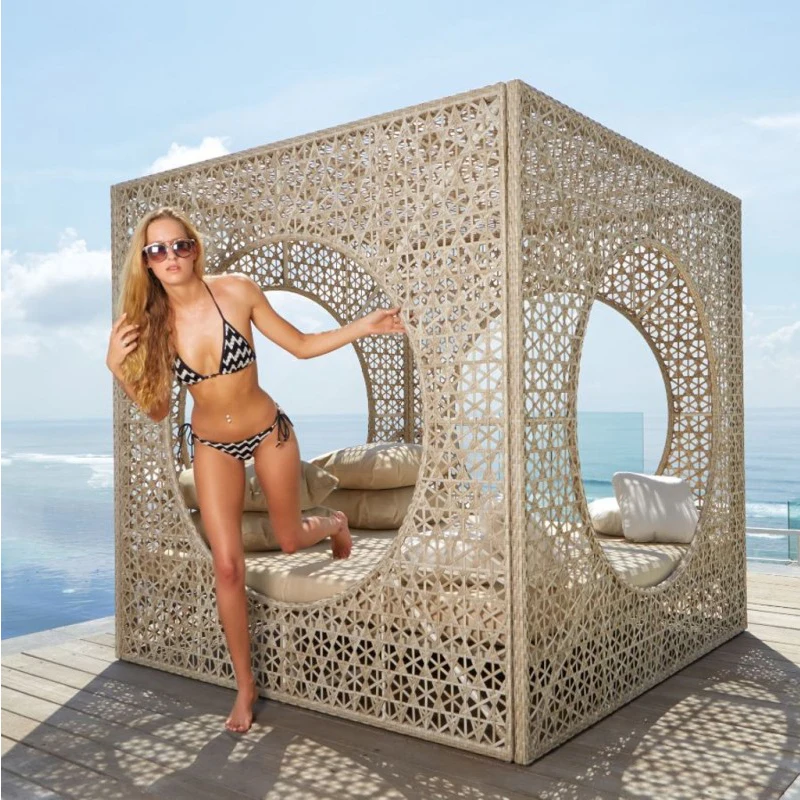 Bali Modern Aluminum Frame Rattan Outdoor Daybed Pool Cabanas Sun Lounger Waterproof for Courtyard Hotel Use