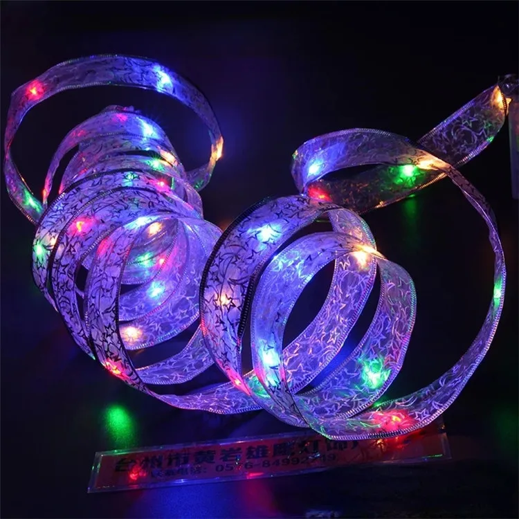 Battery Operated Colorful DIY Lace Light Christmas Led Glow Ribbon Lights for Home Xmas Tree Decorative