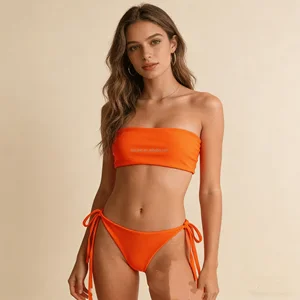 2026 OEM Two Pieces Bikini Thongs Sexy Bandeau Swimwear High Waist Solid Color for Women
