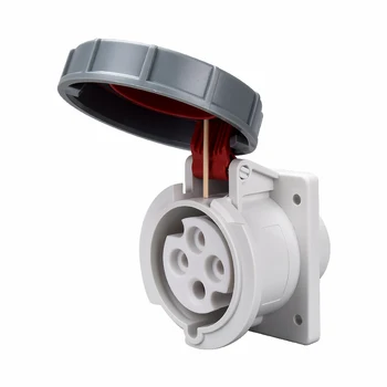 IP67 4-Pin 380V 32A Industrial Panel Mounted Angle Socket Wall Power Plug with EU and CN Standards Rated 16A