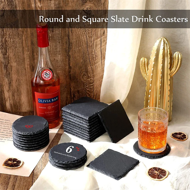 Wholesale Slate Drink Coaster 4 Inch Natural Round Square Thick Coaster