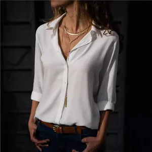 2026 New Autumn and Winter Women's Long Sleeved Women's Deep V-button Chiffon Shirt