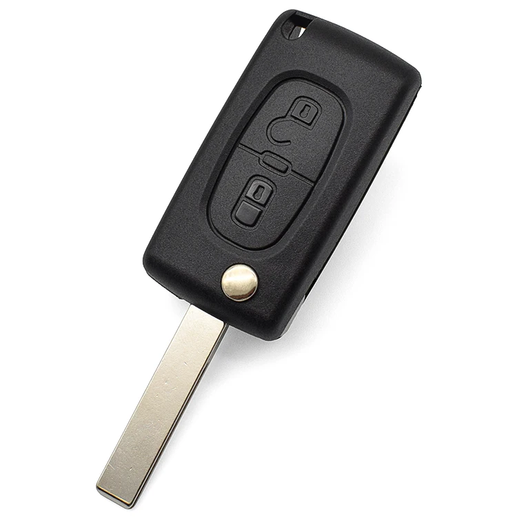 2 Buttons Flip Key case CE0536 with Battery Holder for P-eugeot 207 307 308 407 607 807 HU83 Blade Key Blank with logo