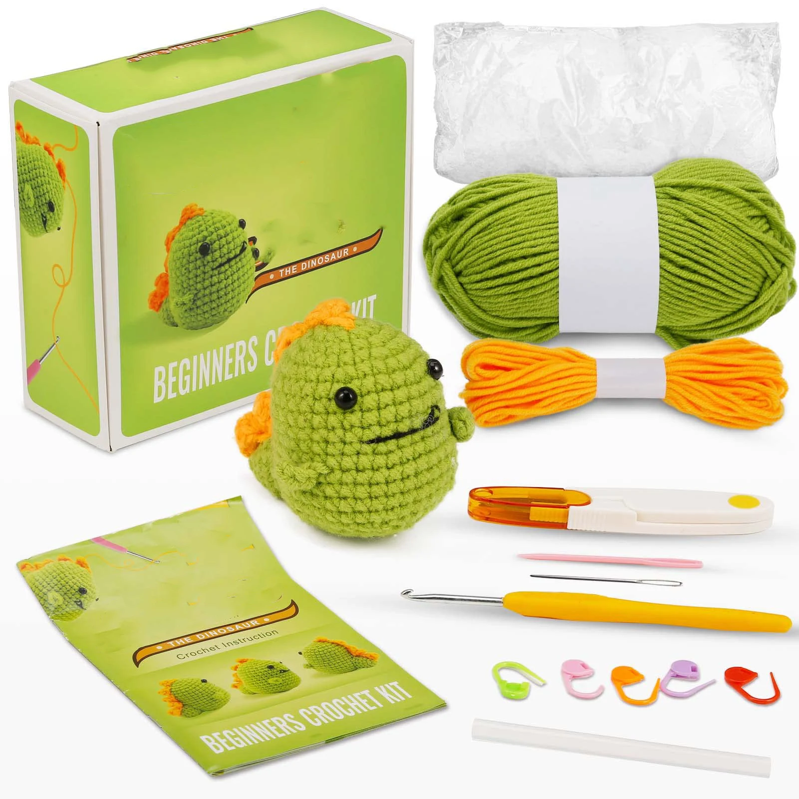 Beginner Crochet Kit - Cute Dinosaur Complete Crochet Kit For Beginners ...